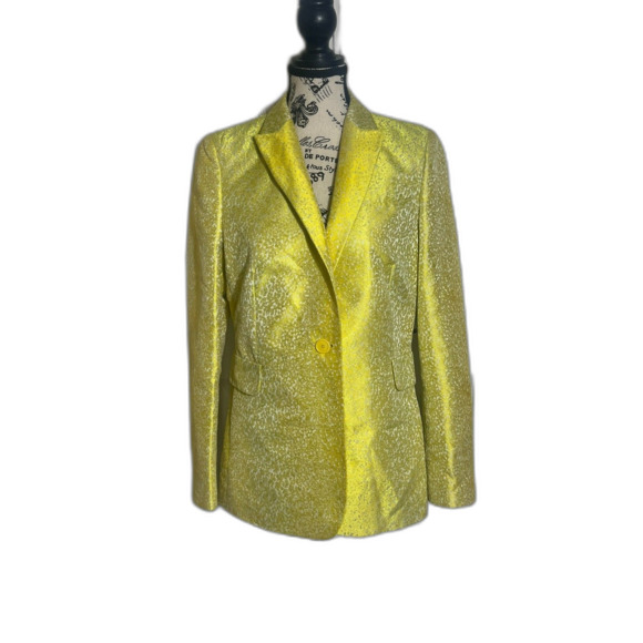 AKRIS PUNTO Yellow Jacquard One Button Blazer 10 Retail $1590 - Picture 1 of 14